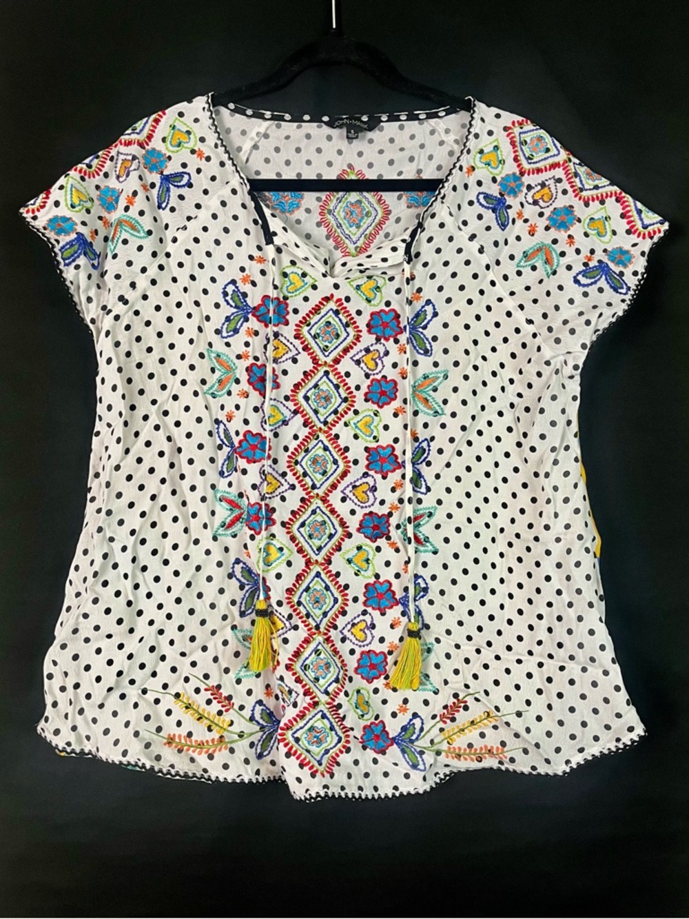 John Mark multicolor bohemian embroidered short sleeve blouse